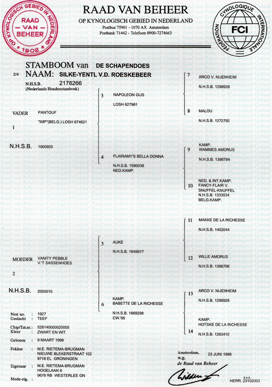 Stamboom Silke van de roeskebeer